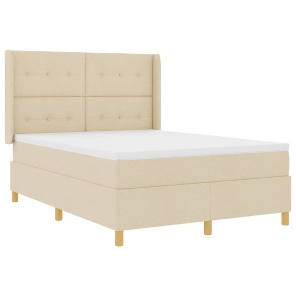 vidaXL Pat cu arcuri cu saltea cu headboard Crem 140 x 190 cm țesătură