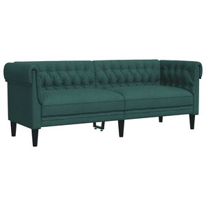 vidaXL Canapea Chesterfield cu 3 locuri, verde &icirc;nchis, material textil