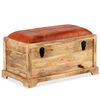vidaXL Bancă depozitare, 80x44x44 cm, piele naturală, lemn masiv mango