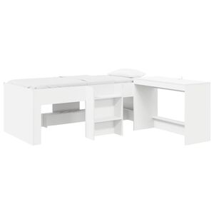 vidaXL Cadru de Pat &Icirc;nalț pentru Copii cu Birou Alb 98.5 x 200 cm