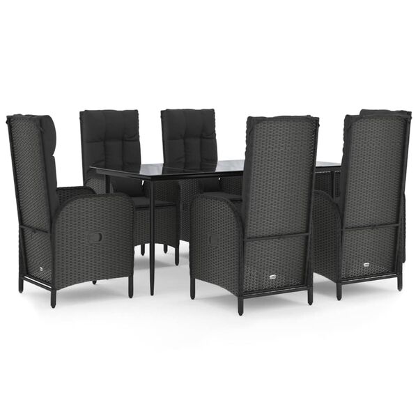 vidaXL Set mobilier de grădină cu perne, 7 piese, negru, poliratan