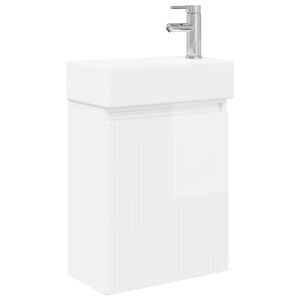 vidaXL Unitate de baie cu robinet Alb foarte lucios