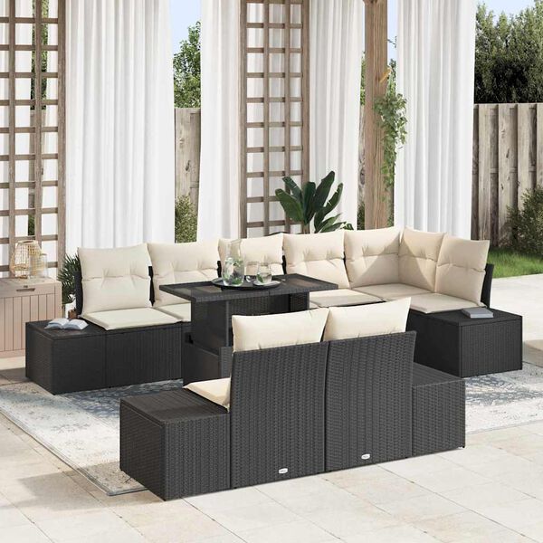 vidaXL Set de canapele pentru grădină cu pernă 9 pcs negru și crem