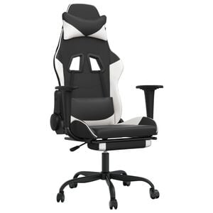 vidaXL Scaun de gaming masaj/suport picioare alb/negru piele eco