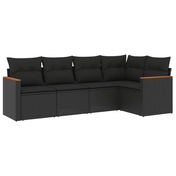 vidaXL Set mobilier de grădină cu perne, 5 piese, negru, poliratan
