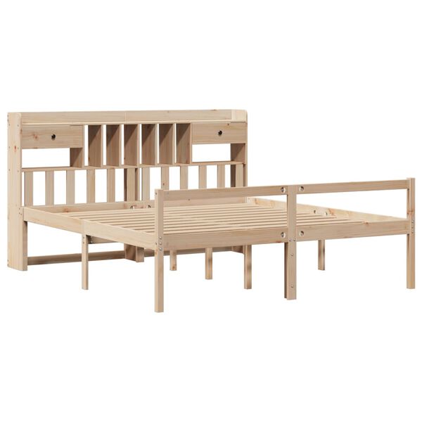 vidaXL Pat cu bibliotecă fără saltea, 180x200 cm, lemn masiv de pin