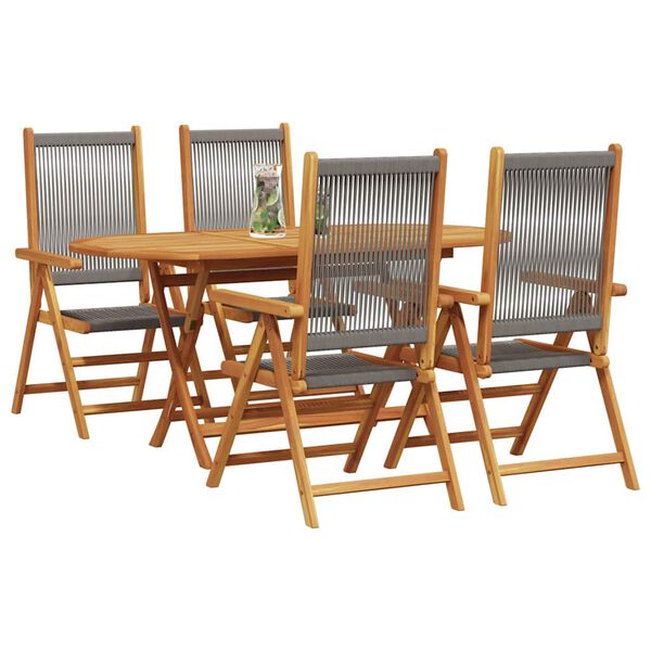 vidaXL Set de masă pentru grădină 5 pcs Gri Lemn Solid de Acacia