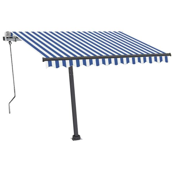 vidaXL Copertină retractabilă manual cu LED, albastru&alb, 350x250 cm