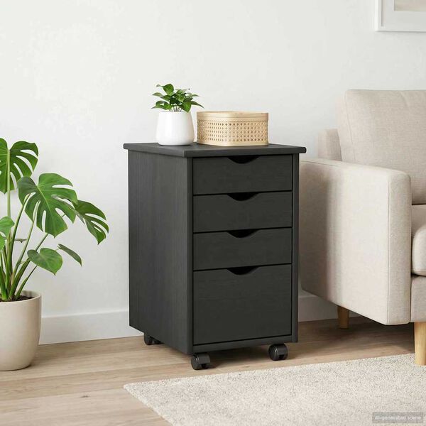 vidaXL Cabinet mobil cu roata Gri 34 x 39 x 56 cm Lemn de pin masiv