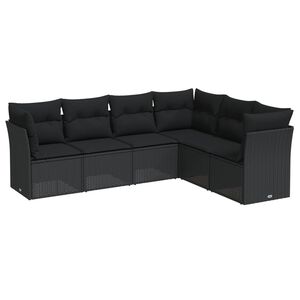 vidaXL Set mobilier de grădină cu perne, 6 piese, negru, poliratan