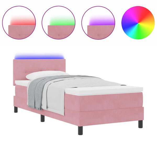 vidaXL Pat cu arc LED cu saltea cu headboard Roz 100 x 200 cm Catifea