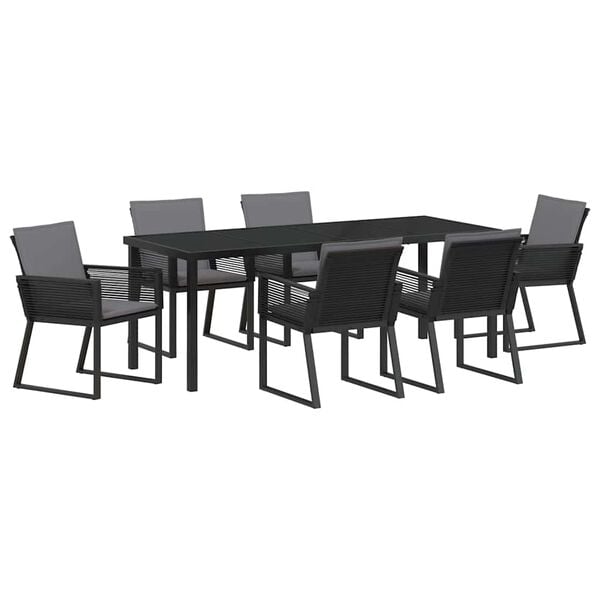 vidaXL Set de masă pentru grădină 7 pcs Negru