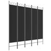 vidaXL Paravan de cameră cu 5 panouri, negru, 200x200 cm, textil