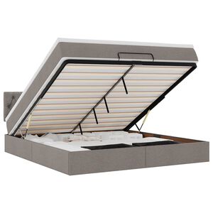 vidaXL Pat otoman cu saltea și LED-uri, gri taupe, 180x200cm, textil