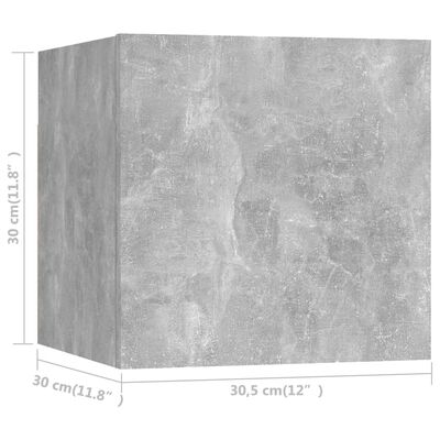 vidaXL Dulapuri TV montaj pe perete, 4 buc., gri beton, 30,5x30x30 cm