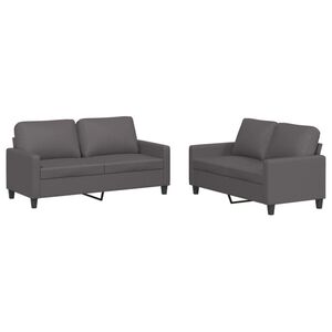 vidaXL Set de canapele cu perne, 2 piese, gri, piele ecologică