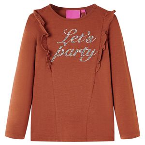vidaXL Tricou pentru copii cu m&acirc;neci lungi, coniac, 128