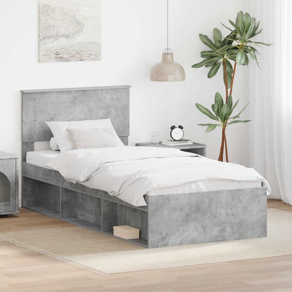 vidaXL Cadru de pat cu headboard Beton 90 x 200 cm Lemn compozit