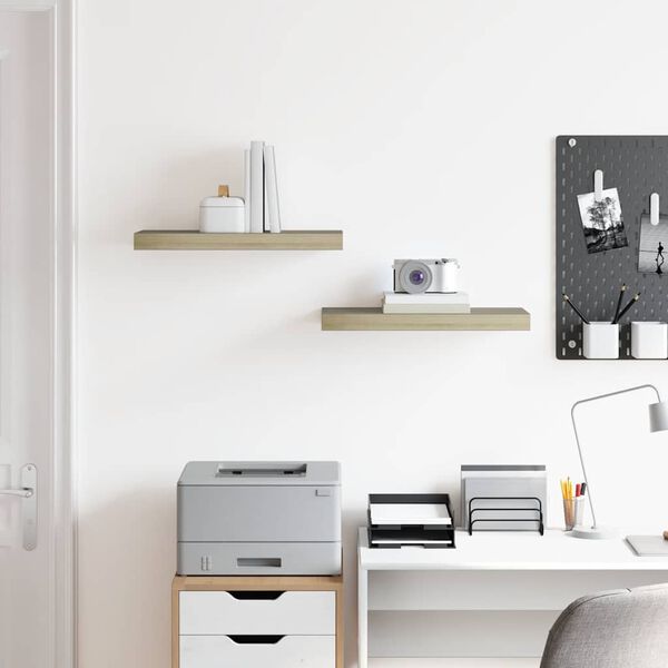 vidaXL Rafturi de perete suspendate, 2 buc., stejar, 50x23x3,8 cm, MDF