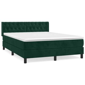 vidaXL Pat box spring cu saltea, verde &icirc;nchis, 140x200 cm, catifea