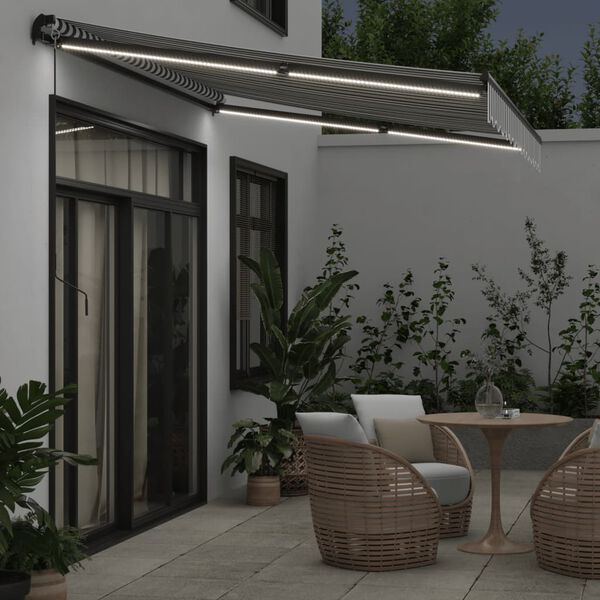 vidaXL Copertină retractabilă manual cu LED, antracit/alb, 350x250 cm