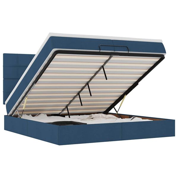 vidaXL Cadru de pat otoman cu saltele, țesătură albastră 200x200cm