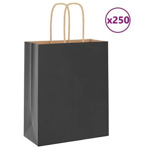 vidaXL Pungi de hârtie 250 buc cu mânere negre 18x8x22 cm