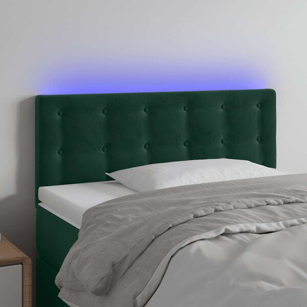vidaXL Tăblie de pat cu LED, verde &icirc;nchis, 80x5x78/88 cm, catifea