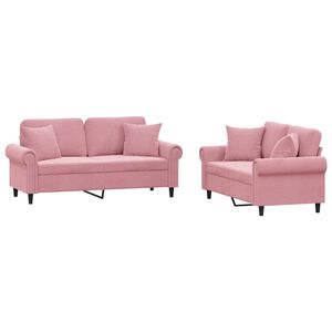 vidaXL Set canapea cu perne, 2 piese, roz, catifea