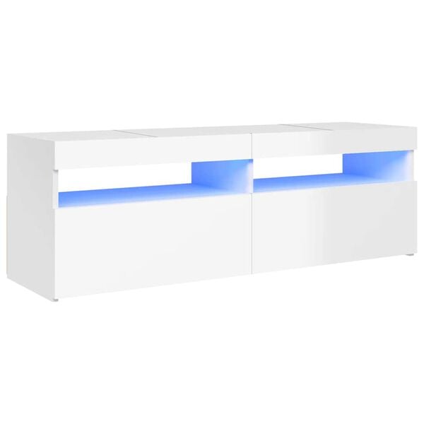 vidaXL Comodă TV cu lumini LED, alb extralucios, 120x35x40 cm