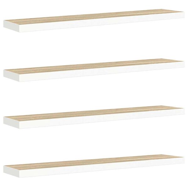 vidaXL Rafturi perete suspendate 4 buc. stejar/alb 120x23,5x3,8 cm MDF