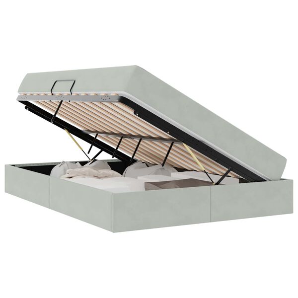 vidaXL Pat cu saltea și spațiu de depozitare Gri deschis 140 x 200 cm