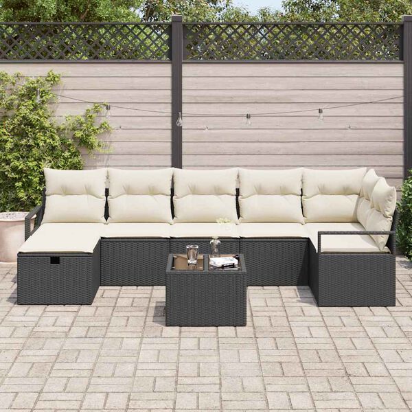 vidaXL Set de canapele pentru grădină cu pernă 8 pcs Negru Rattan poli