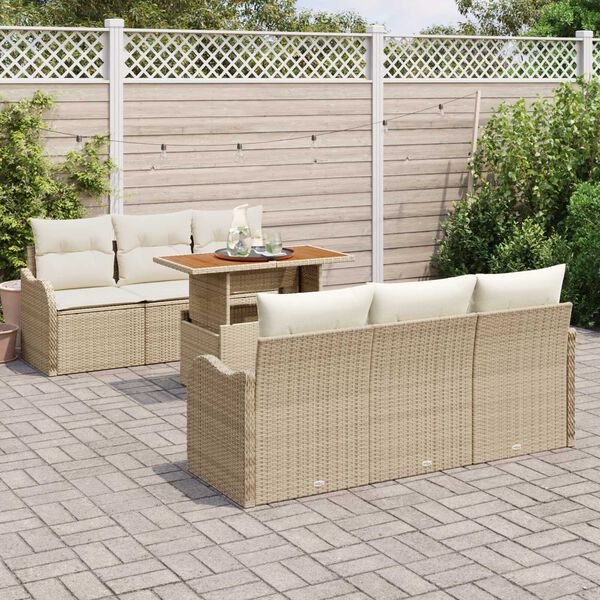vidaXL Set de canapele pentru grădină 7 pcs Bej Rattan poli
