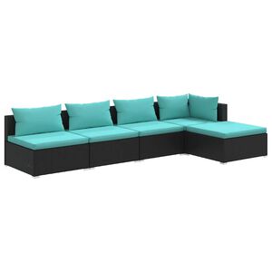 vidaXL Set mobilier de grădină cu perne, 5 piese, negru, poliratan