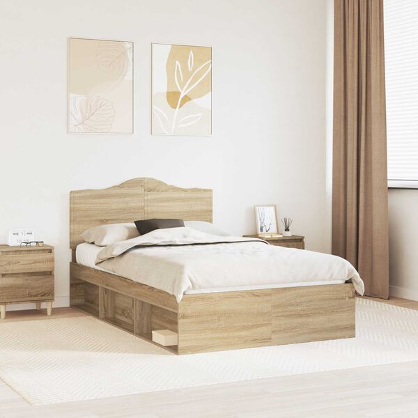 vidaXL Cadru de pat cu headboard Sonoma 120 x 200 cm Lemn de pin masiv