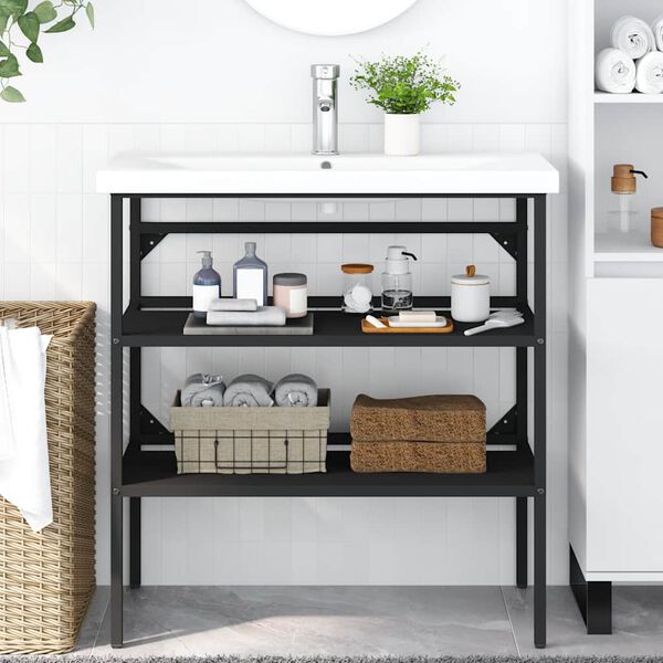 vidaXL Cadru chiuvetă de baie, negru, 79x38x83 cm, fier