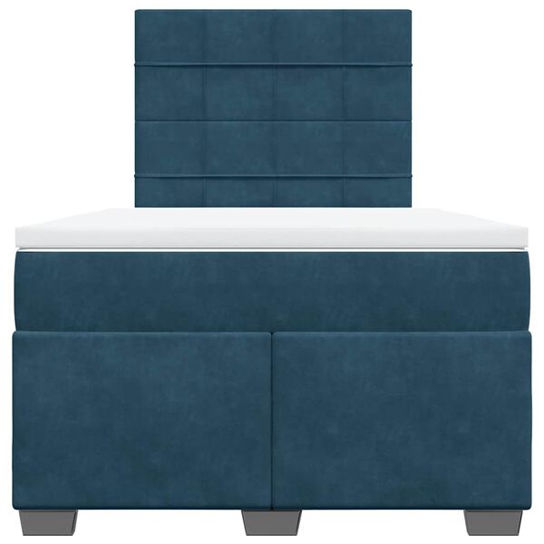 vidaXL Pat box spring cu saltea, albastru, 120x200 cm, catifea