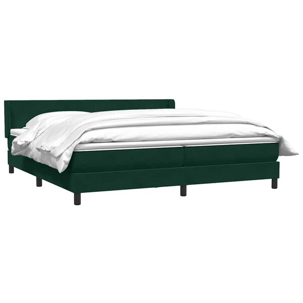 vidaXL Pat box spring cu saltea, verde &icirc;nchis, 180x220 cm, catifea