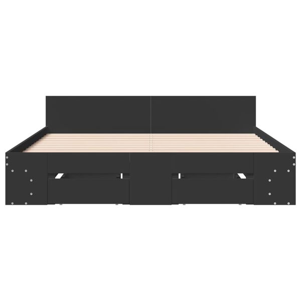 vidaXL Cadru de pat cu sertare, negru, 140x200 cm, lemn prelucrat