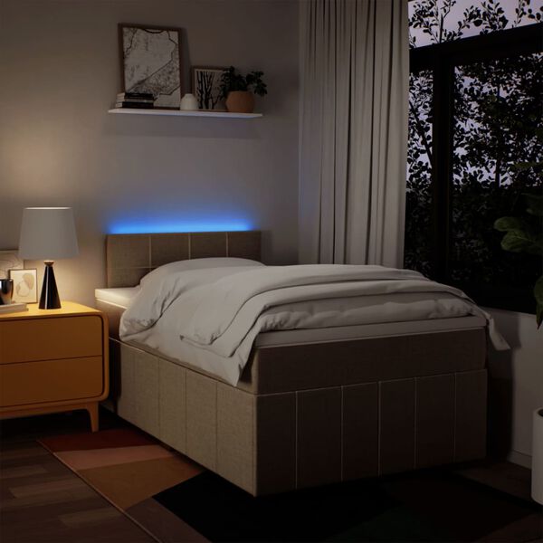 vidaXL Pat continental cu saltea, crem, 120x190 cm, textil