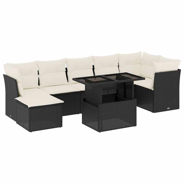 vidaXL Set mobilier de grădină cu perne, 8 piese, negru, poliratan