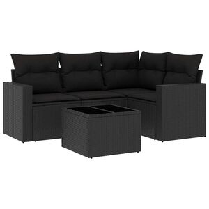 vidaXL Set mobilier de grădină cu perne, 5 piese, negru, poliratan