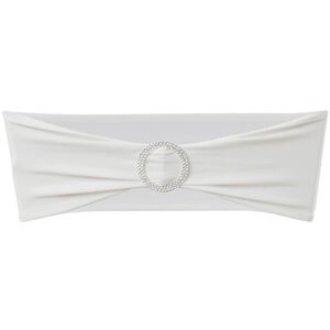 Fundă elastică decorativă scaun, cataramă diamante, crem, 25 buc.
