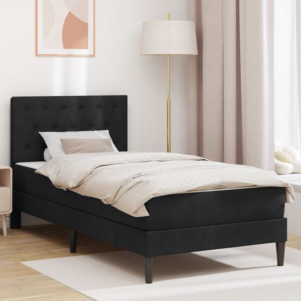 vidaXL Cadru de pat cu saltea cu headboard Negru 80 x 200 cm Catifea