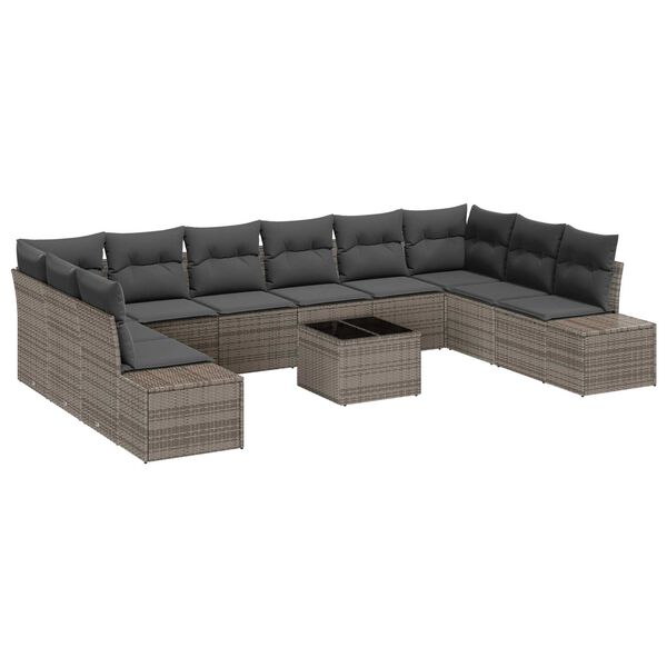 vidaXL Set de canapele pentru grădină cu pernă 11 pcs Gri Poli Rattan