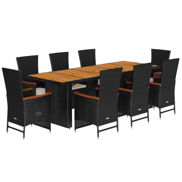 vidaXL Set mobilier de grădină cu perne, 9 piese, negru, poliratan