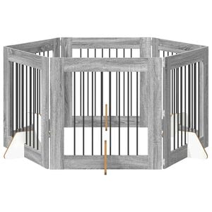 vidaXL Poartă pentru c&acirc;ini cu suporturi 6 pcs Sonoma gri 80 x 80 cm