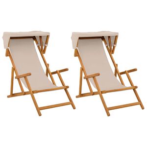 vidaXL Scaun de plajă 2 pcs 3 Poziție Lemn de eucalipt masiv Bej