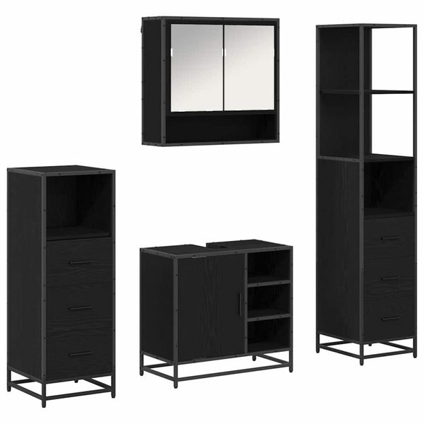 vidaXL Set de mobilier pentru baie 4 pcs Stejar Negru Lemn compozit